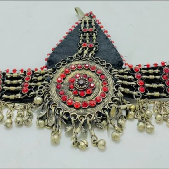 Tribal Red Matha Patti, Traditional Headpiece For Women, Hair Jewelry - Picture 10 of 11